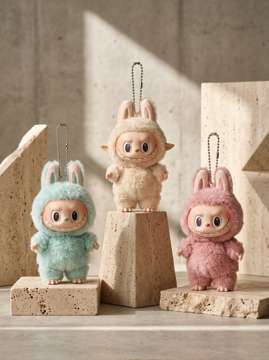 Pastel macaron furry monster rabbit-eared plush pendant keyrings